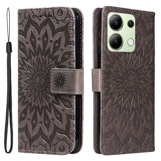 KT Imprinting Flower Series-1 For Xiaomi Redmi Note 13 4G Leather Case Wallet Cover Sunflower - Grey
