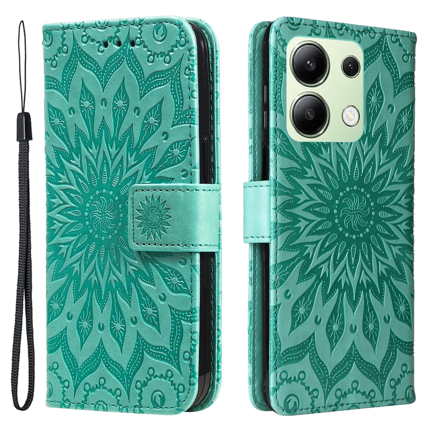 KT Imprinting Flower Series-1 For Xiaomi Redmi Note 13 4G Leather Case Wallet Cover Sunflower - Green