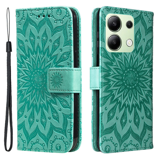 KT Imprinting Flower Series-1 For Xiaomi Redmi Note 13 4G Leather Case Wallet Cover Sunflower - Green