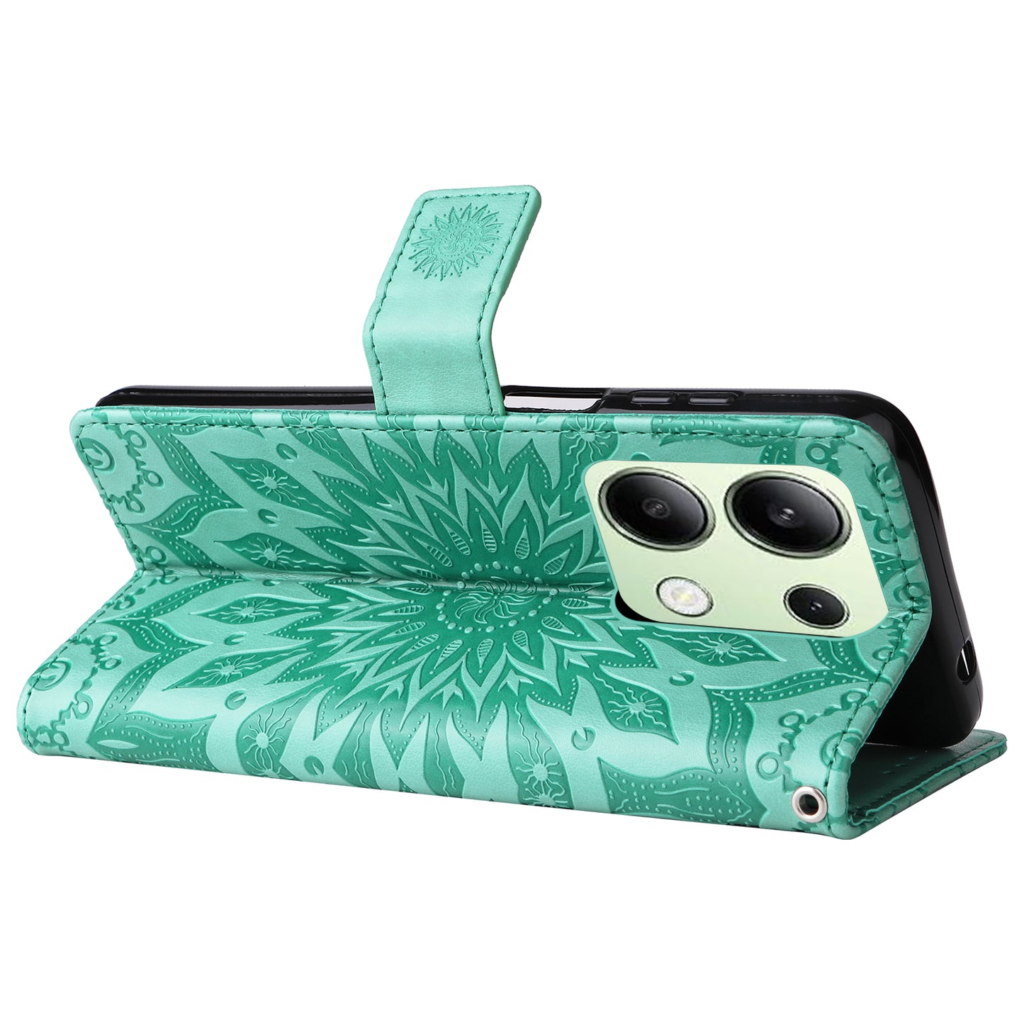 KT Imprinting Flower Series-1 For Xiaomi Redmi Note 13 4G Leather Case Wallet Cover Sunflower - Green