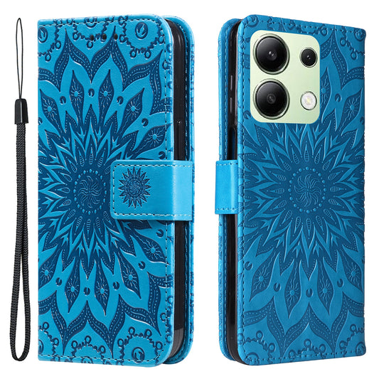 KT Imprinting Flower Series-1 For Xiaomi Redmi Note 13 4G Leather Case Wallet Cover Sunflower - Blue