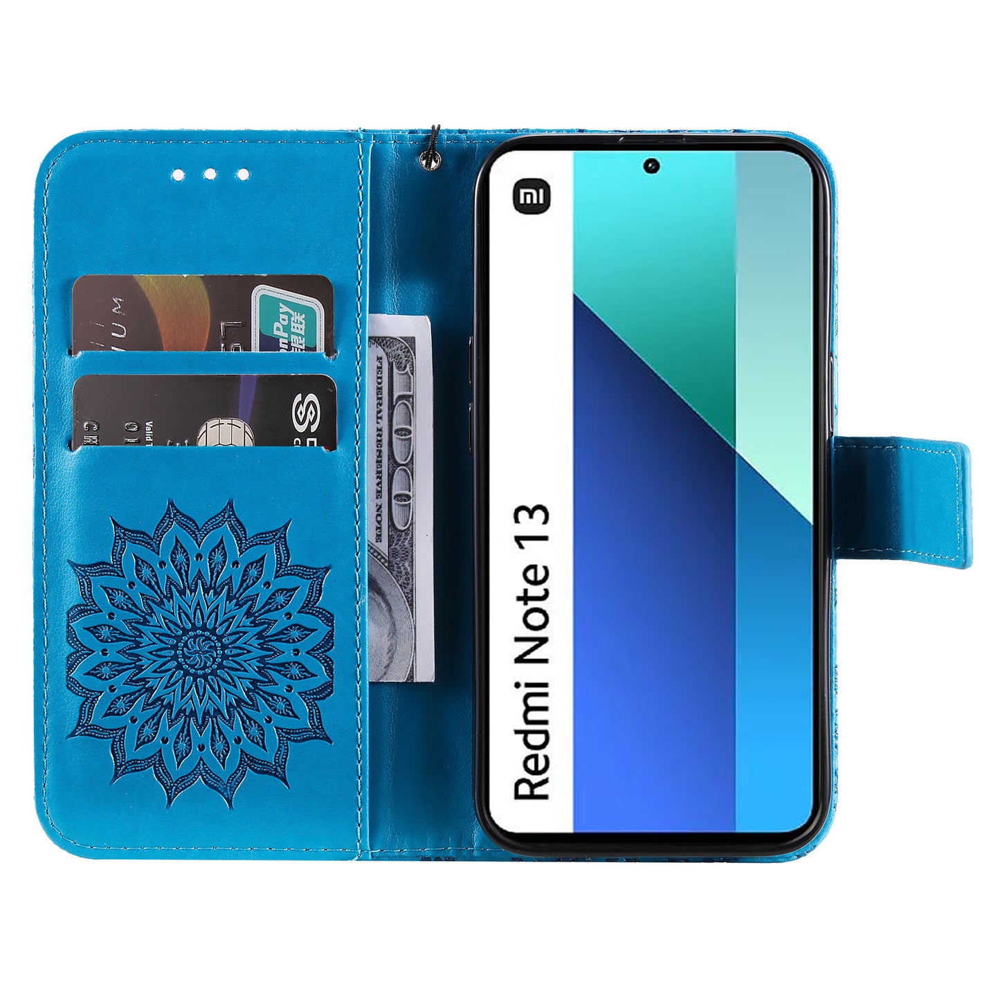 KT Imprinting Flower Series-1 For Xiaomi Redmi Note 13 4G Leather Case Wallet Cover Sunflower - Blue