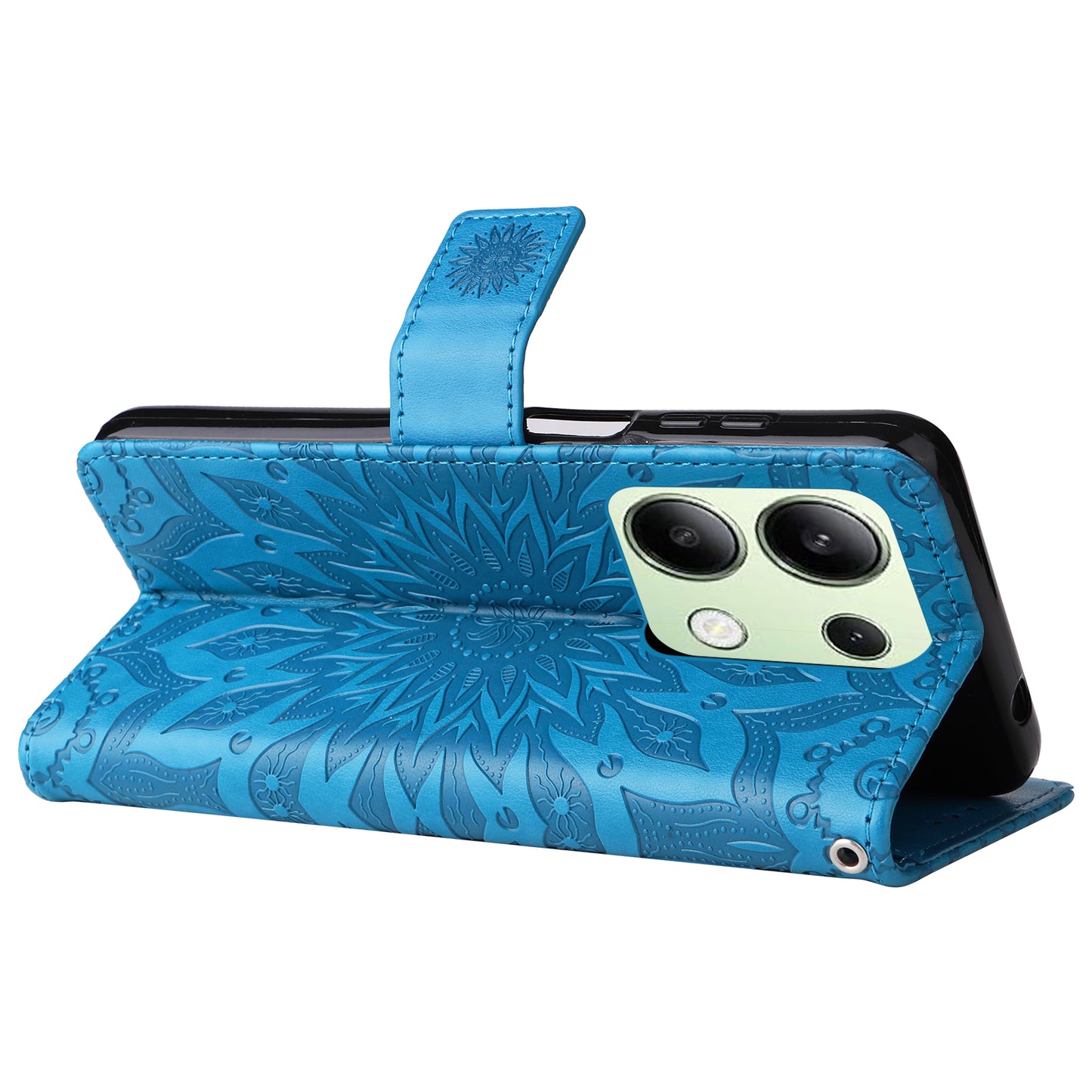 KT Imprinting Flower Series-1 For Xiaomi Redmi Note 13 4G Leather Case Wallet Cover Sunflower - Blue