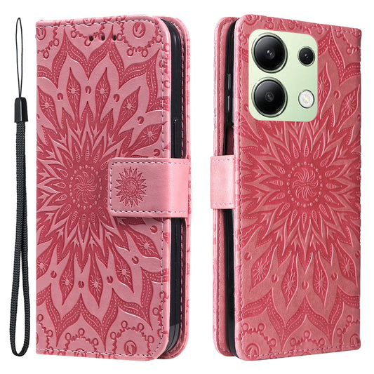KT Imprinting Flower Series-1 For Xiaomi Redmi Note 13 4G Leather Case Wallet Cover Sunflower - Pink