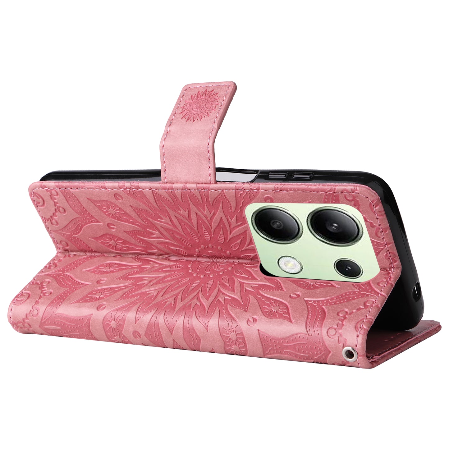 KT Imprinting Flower Series-1 For Xiaomi Redmi Note 13 4G Leather Case Wallet Cover Sunflower - Pink