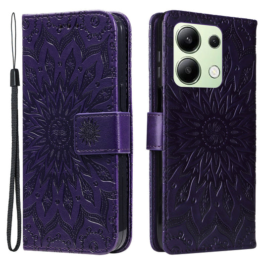 KT Imprinting Flower Series-1 For Xiaomi Redmi Note 13 4G Leather Case Wallet Cover Sunflower - Purple