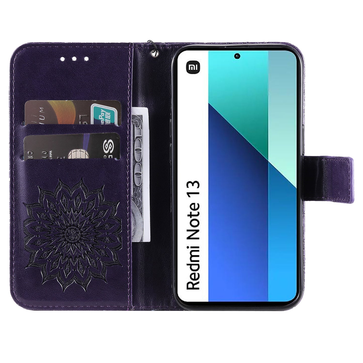 KT Imprinting Flower Series-1 For Xiaomi Redmi Note 13 4G Leather Case Wallet Cover Sunflower - Purple