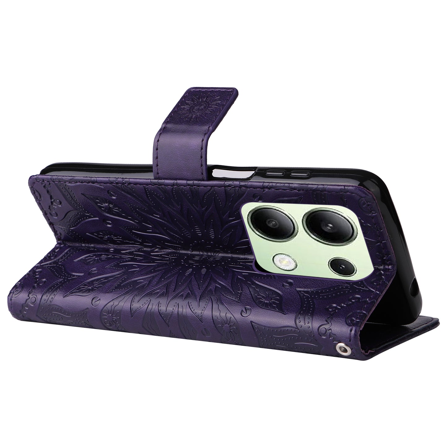 KT Imprinting Flower Series-1 For Xiaomi Redmi Note 13 4G Leather Case Wallet Cover Sunflower - Purple