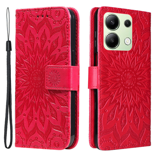 KT Imprinting Flower Series-1 For Xiaomi Redmi Note 13 4G Leather Case Wallet Cover Sunflower - Red