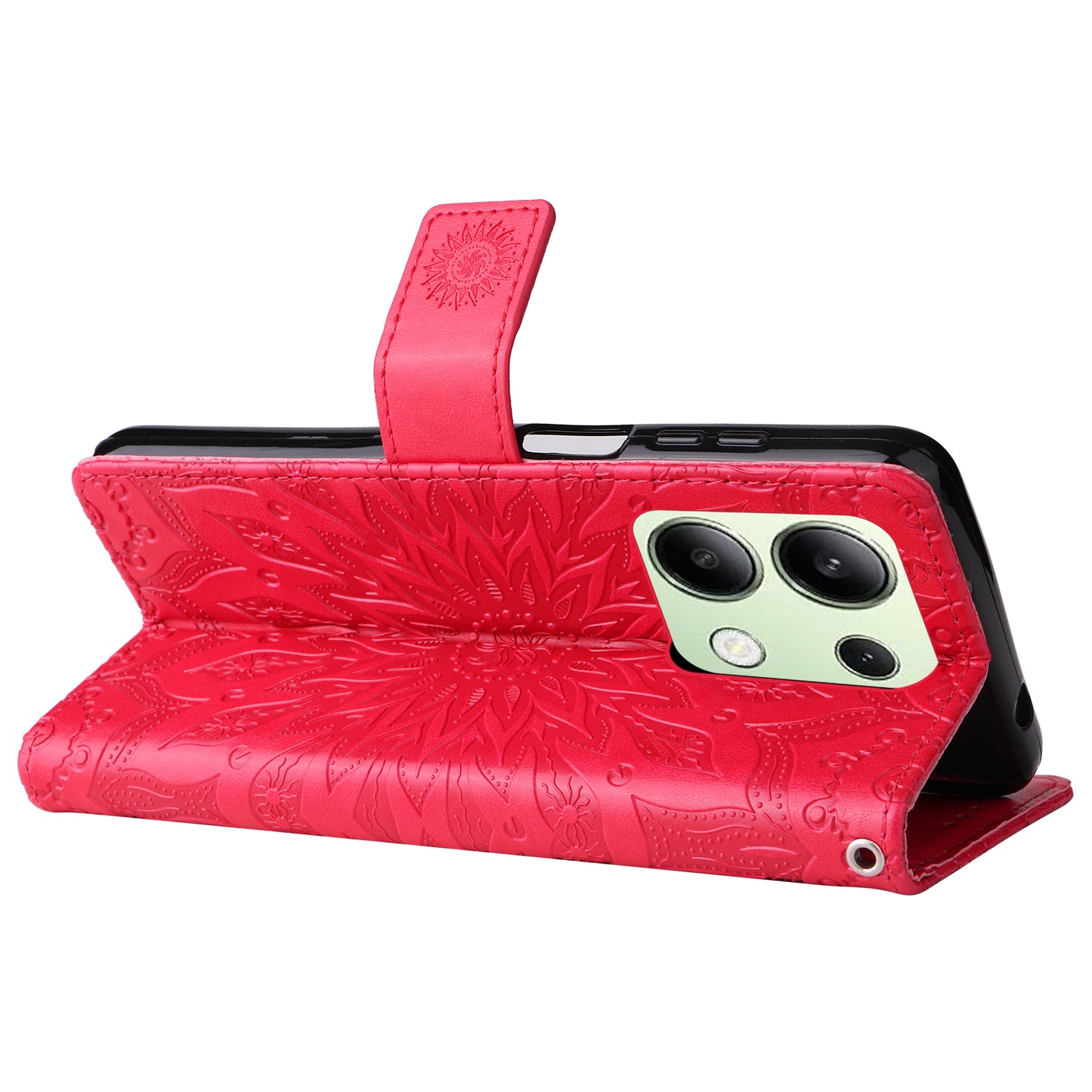 KT Imprinting Flower Series-1 For Xiaomi Redmi Note 13 4G Leather Case Wallet Cover Sunflower - Red