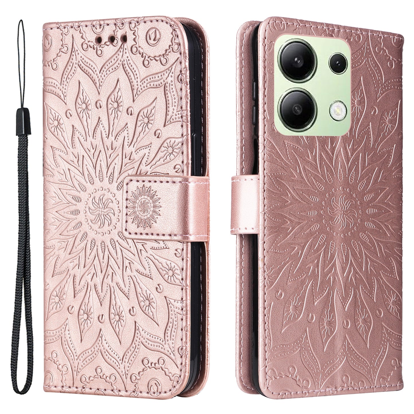 KT Imprinting Flower Series-1 For Xiaomi Redmi Note 13 4G Leather Case Wallet Cover Sunflower - Rose Gold