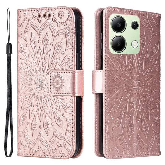 KT Imprinting Flower Series-1 For Xiaomi Redmi Note 13 4G Leather Case Wallet Cover Sunflower - Rose Gold