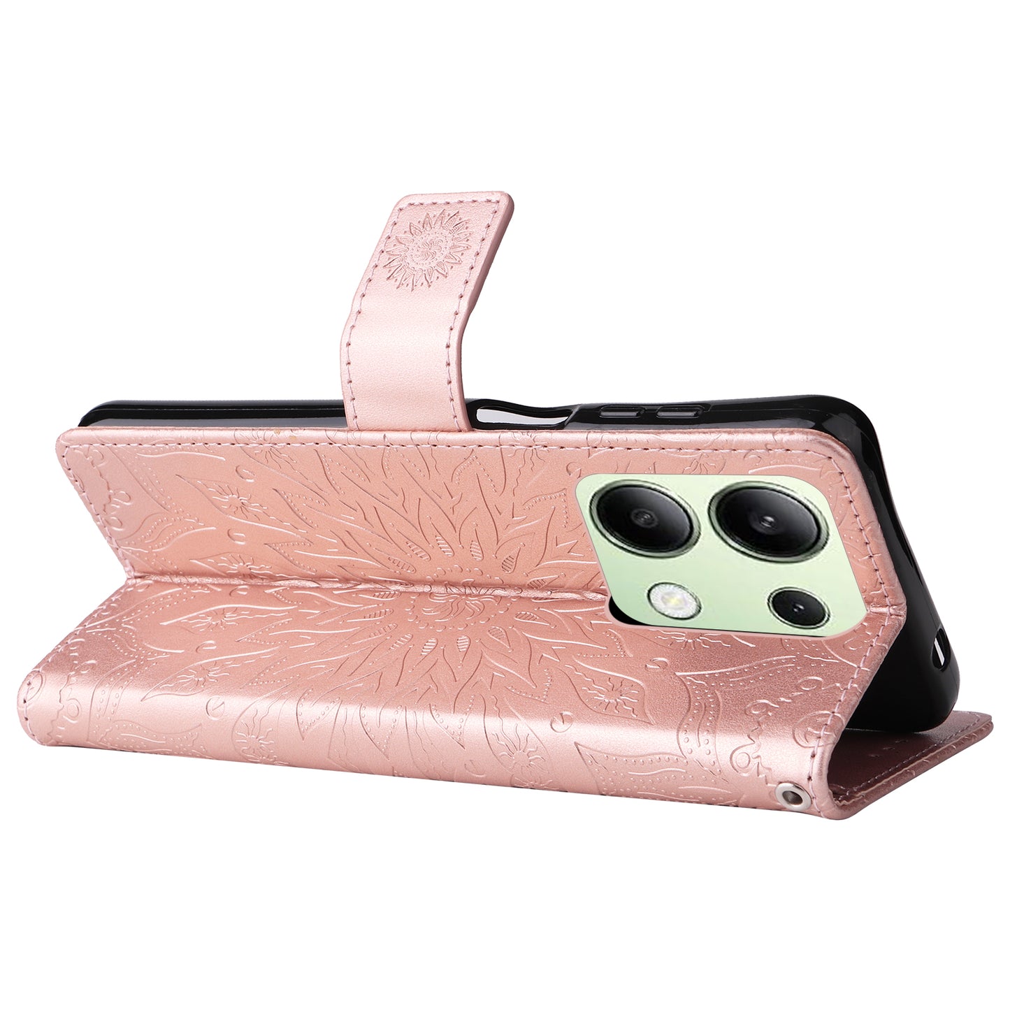 KT Imprinting Flower Series-1 For Xiaomi Redmi Note 13 4G Leather Case Wallet Cover Sunflower - Rose Gold