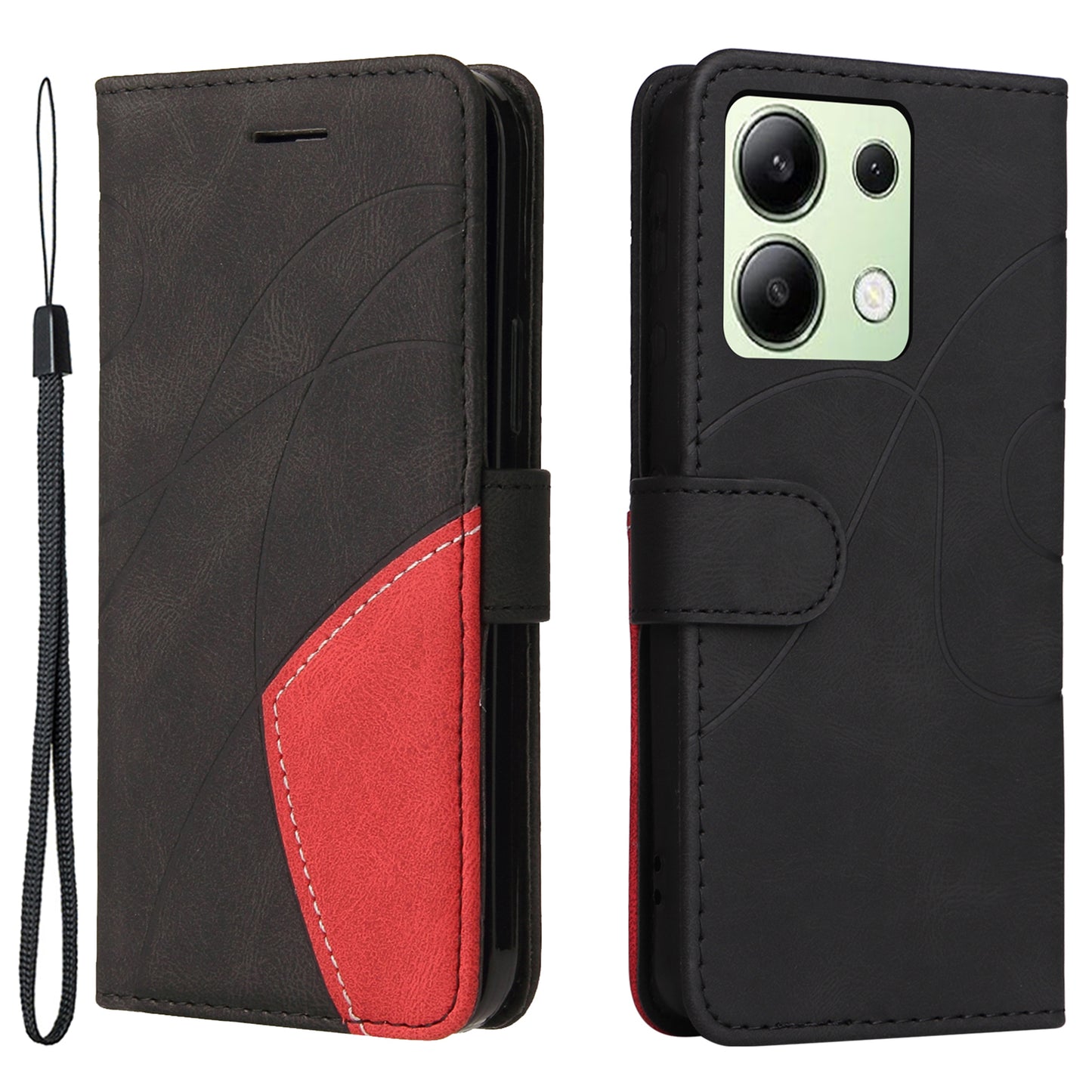 KT Leather Series-1 For Xiaomi Redmi Note 13 4G Case Dual Color Splicing Leather Cover - Black