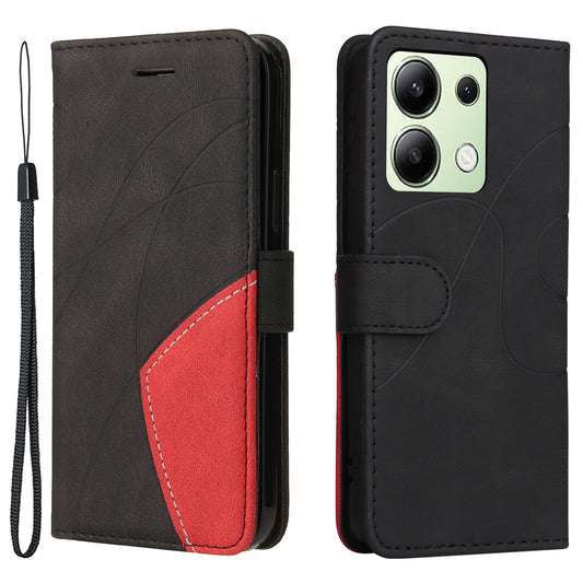 KT Leather Series-1 For Xiaomi Redmi Note 13 4G Case Dual Color Splicing Leather Cover - Black