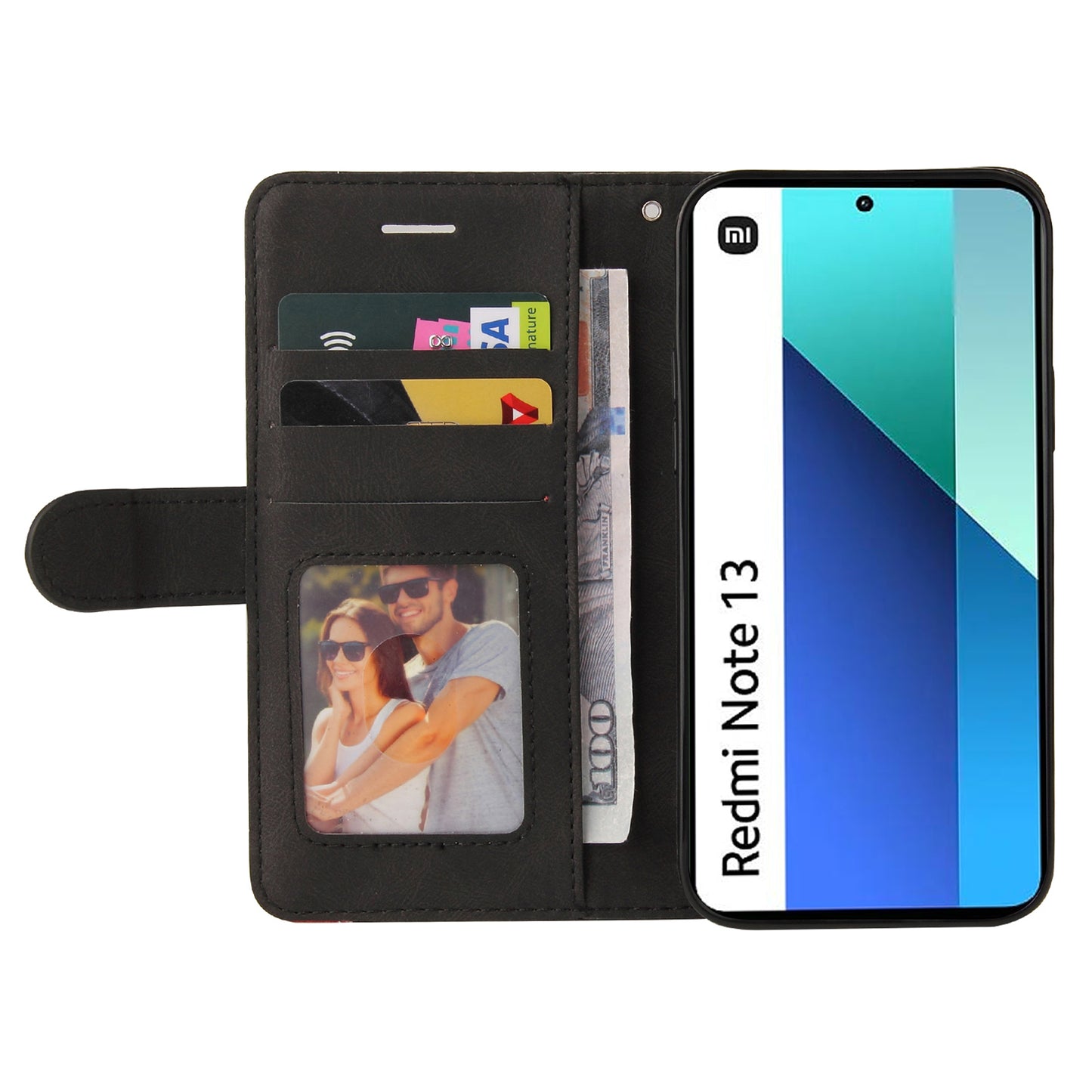 KT Leather Series-1 For Xiaomi Redmi Note 13 4G Case Dual Color Splicing Leather Cover - Black