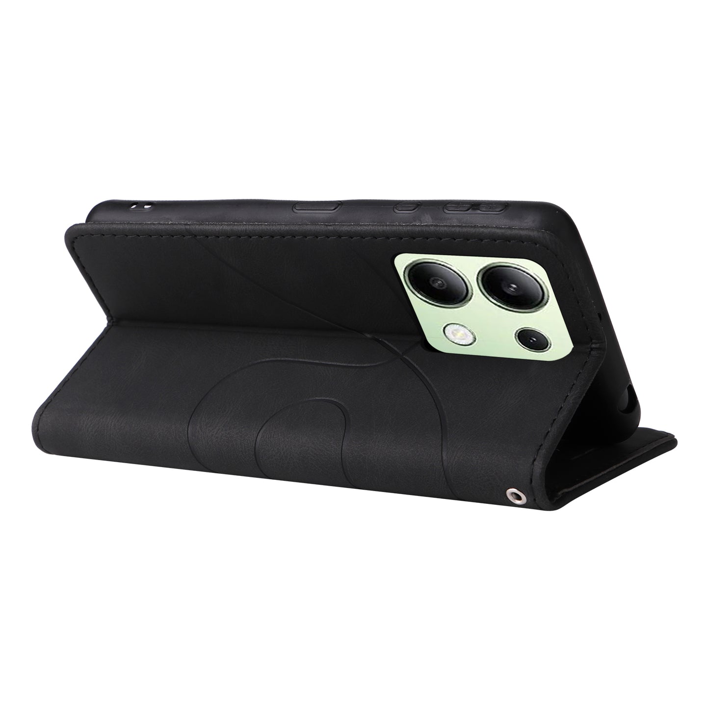 KT Leather Series-1 For Xiaomi Redmi Note 13 4G Case Dual Color Splicing Leather Cover - Black