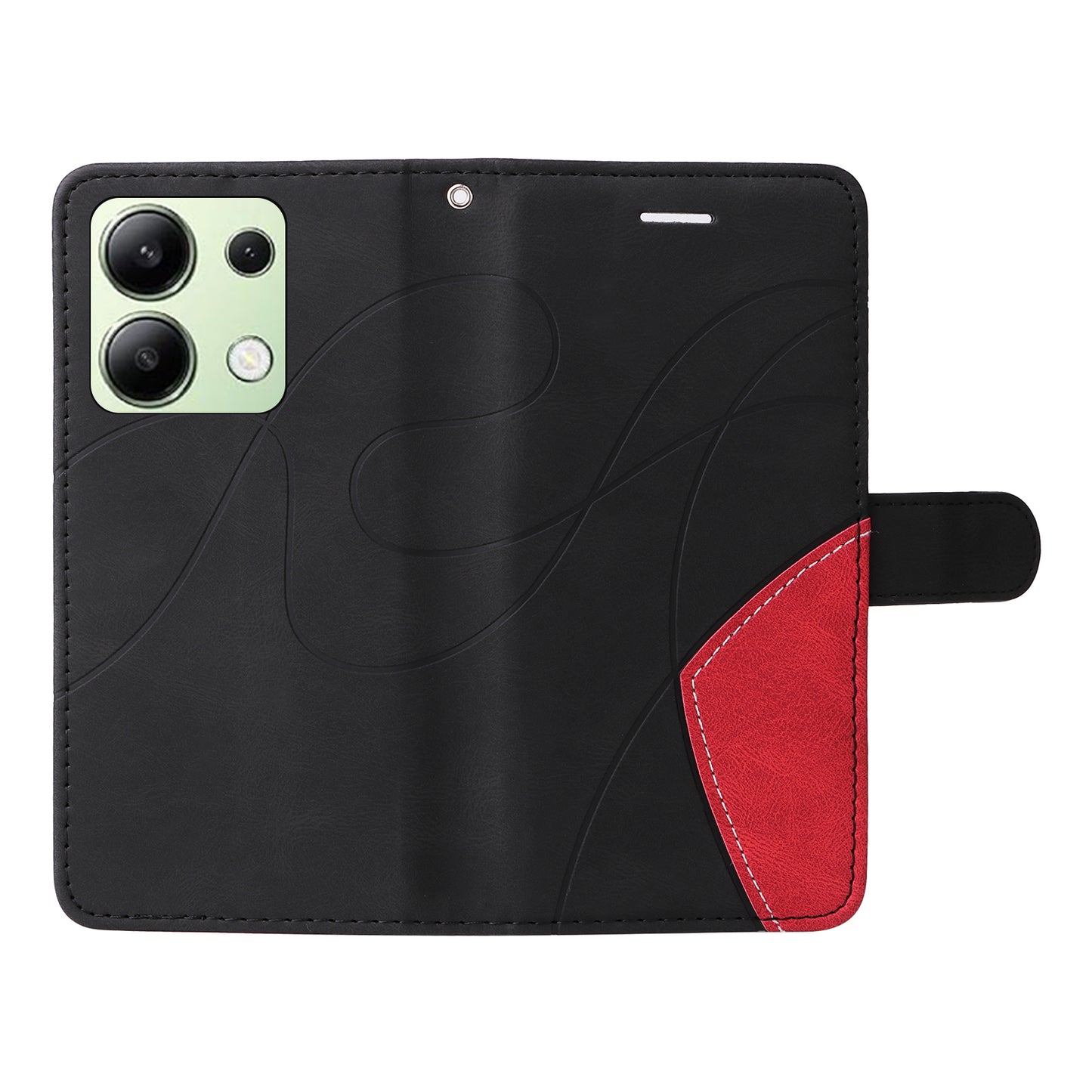 KT Leather Series-1 For Xiaomi Redmi Note 13 4G Case Dual Color Splicing Leather Cover - Black