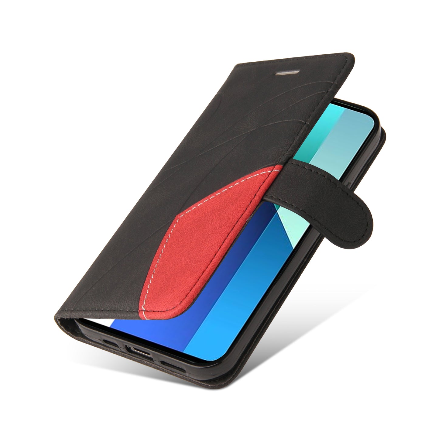 KT Leather Series-1 For Xiaomi Redmi Note 13 4G Case Dual Color Splicing Leather Cover - Black