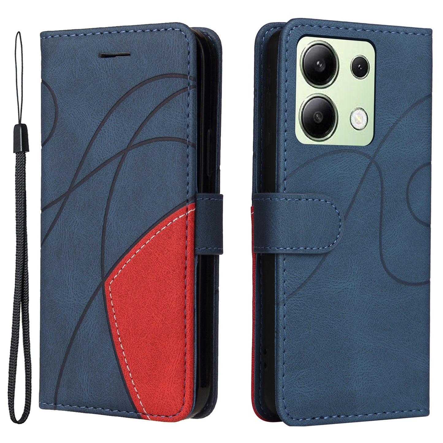 KT Leather Series-1 For Xiaomi Redmi Note 13 4G Case Dual Color Splicing Leather Cover - Blue