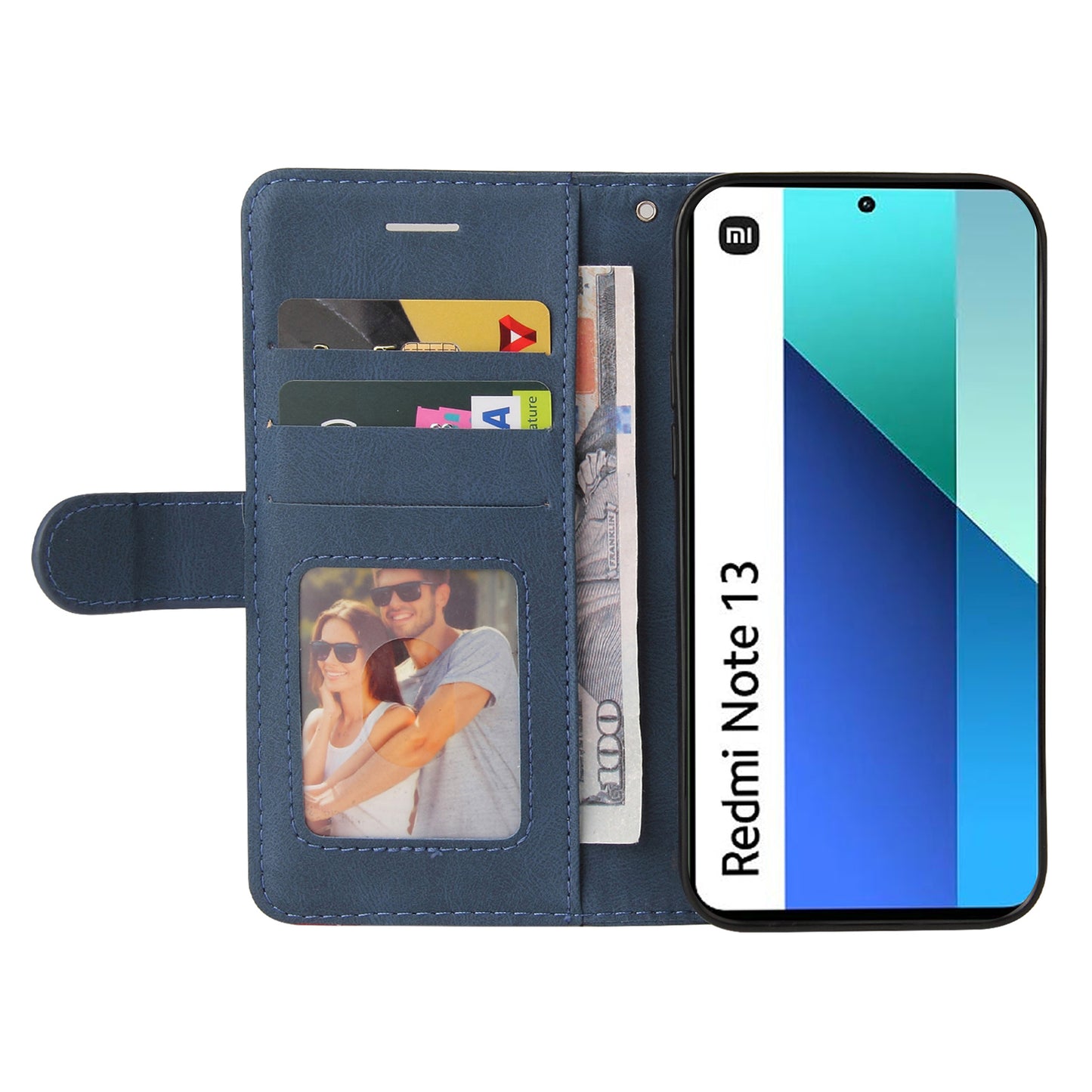 KT Leather Series-1 For Xiaomi Redmi Note 13 4G Case Dual Color Splicing Leather Cover - Blue