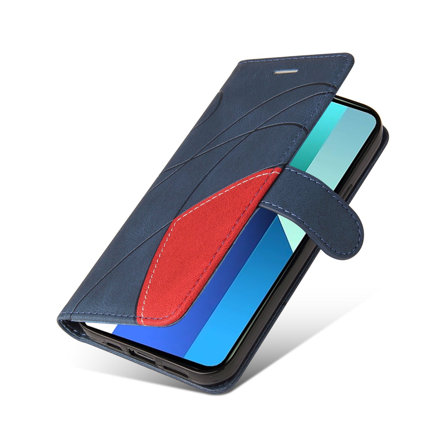 KT Leather Series-1 For Xiaomi Redmi Note 13 4G Case Dual Color Splicing Leather Cover - Blue