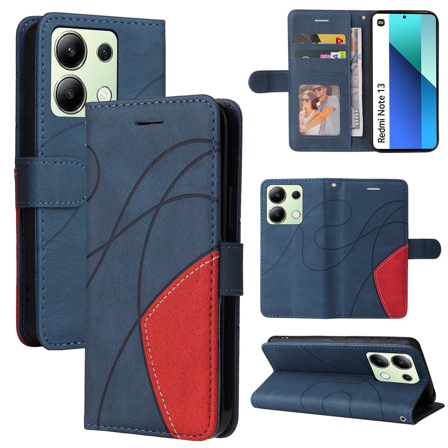 KT Leather Series-1 For Xiaomi Redmi Note 13 4G Case Dual Color Splicing Leather Cover - Blue