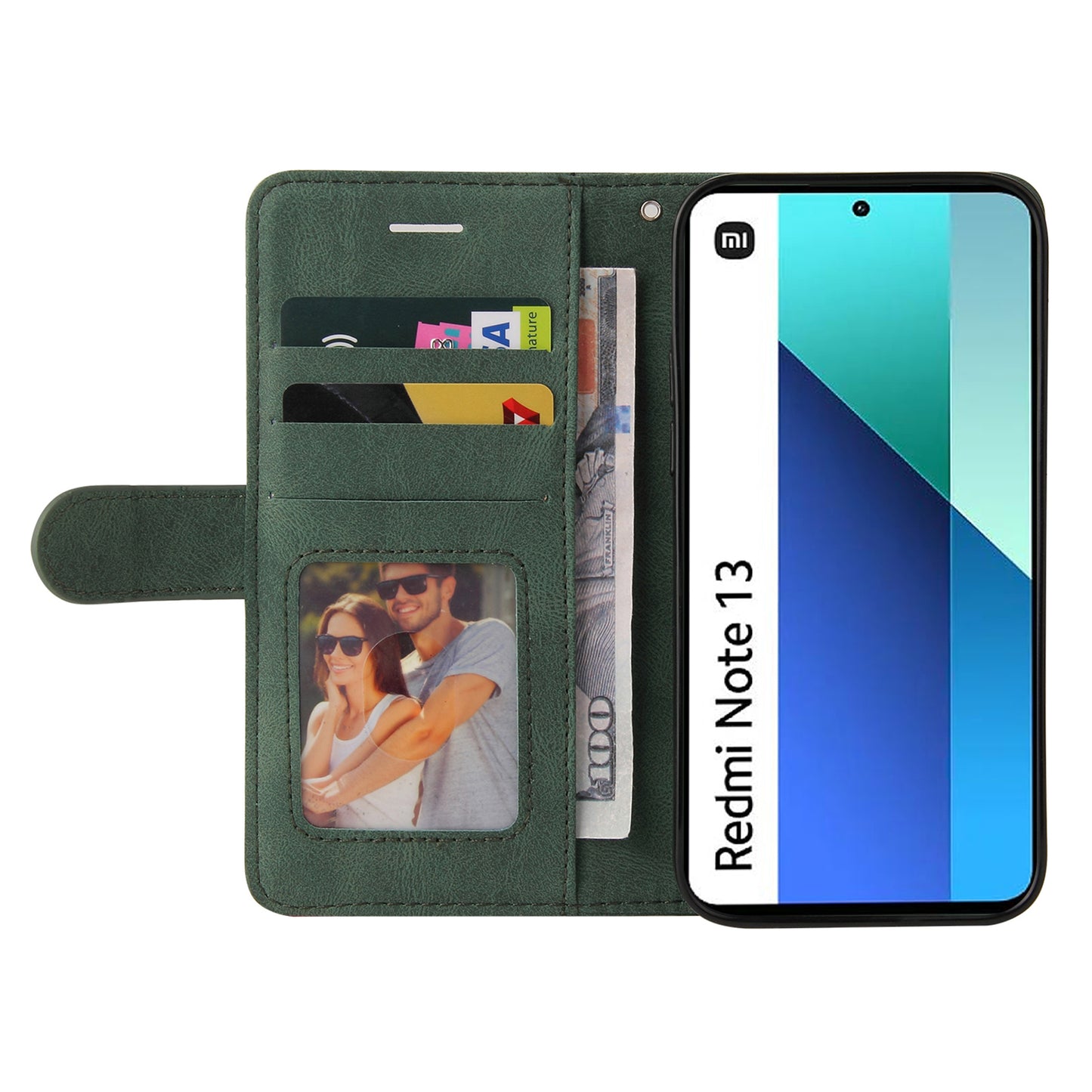 KT Leather Series-1 For Xiaomi Redmi Note 13 4G Case Dual Color Splicing Leather Cover - Green