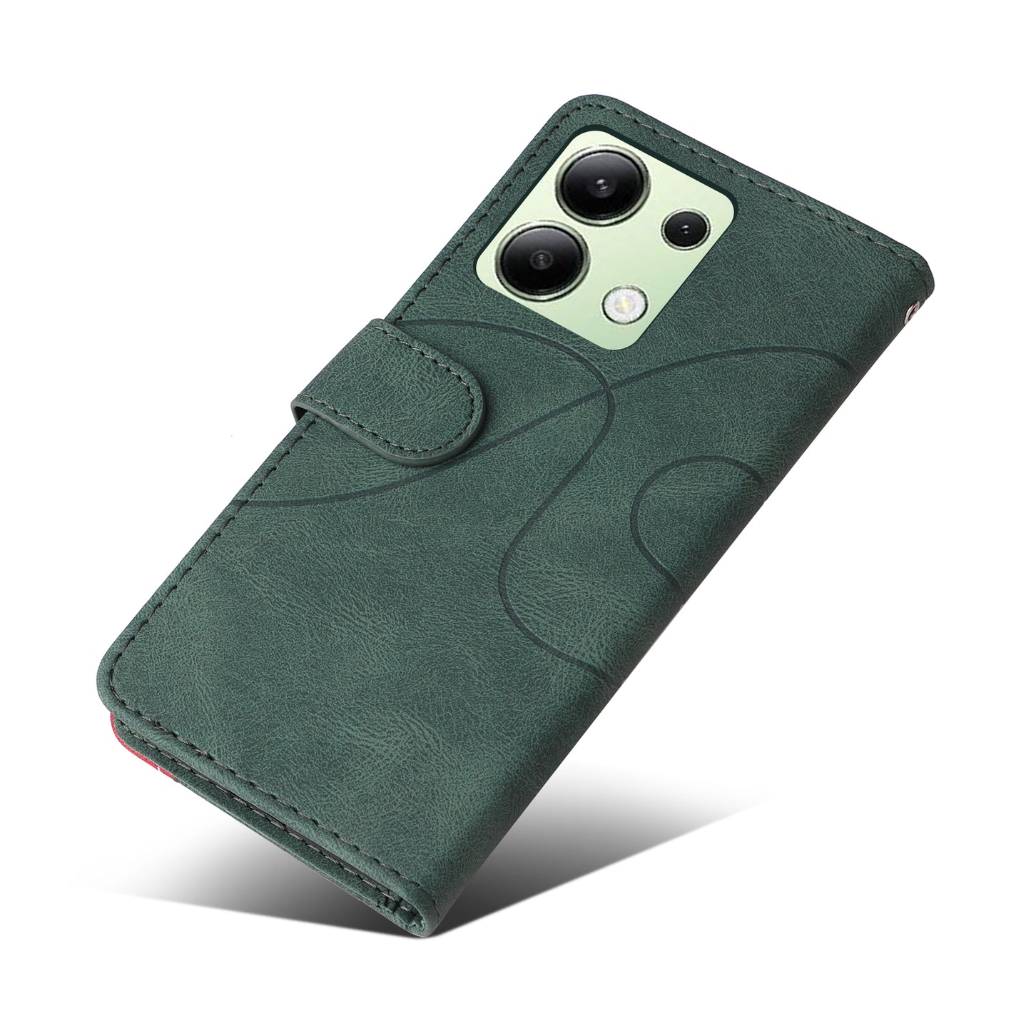 KT Leather Series-1 For Xiaomi Redmi Note 13 4G Case Dual Color Splicing Leather Cover - Green