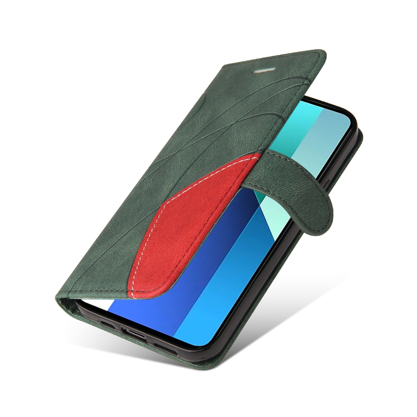 KT Leather Series-1 For Xiaomi Redmi Note 13 4G Case Dual Color Splicing Leather Cover - Green