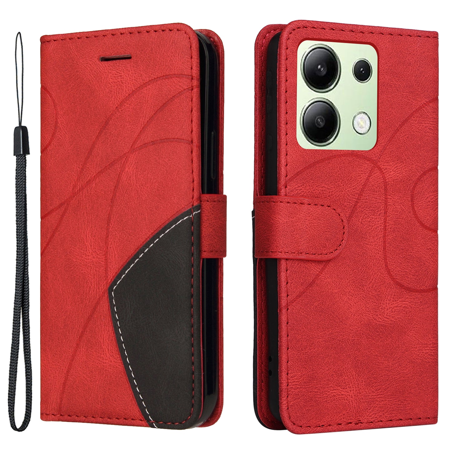 KT Leather Series-1 For Xiaomi Redmi Note 13 4G Case Dual Color Splicing Leather Cover - Red