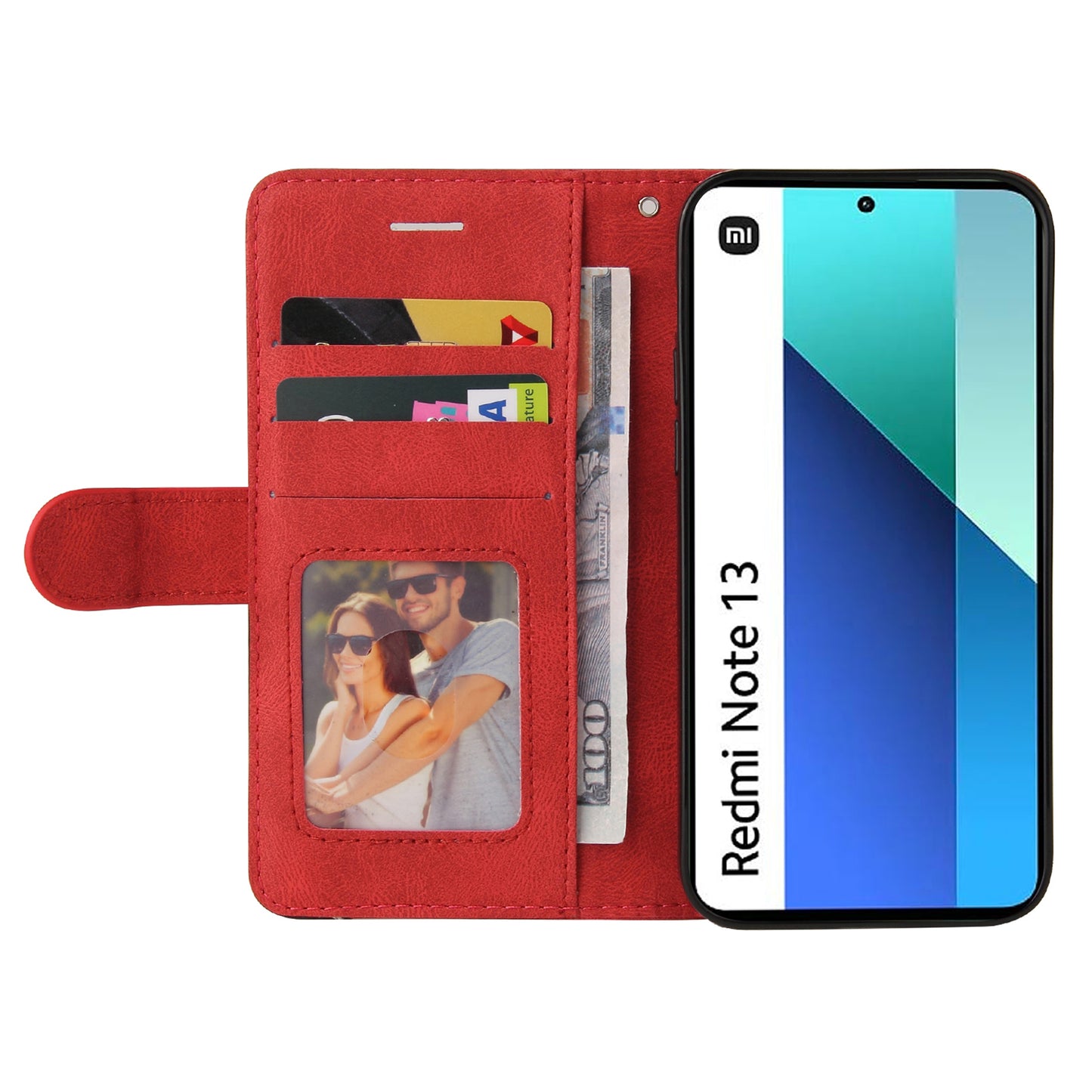 KT Leather Series-1 For Xiaomi Redmi Note 13 4G Case Dual Color Splicing Leather Cover - Red