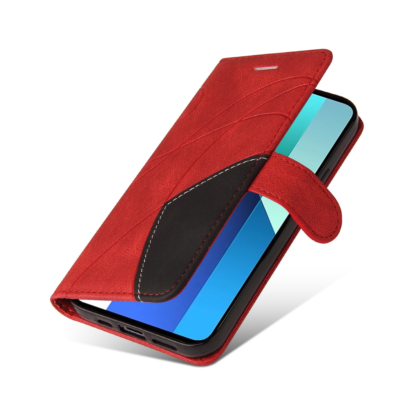 KT Leather Series-1 For Xiaomi Redmi Note 13 4G Case Dual Color Splicing Leather Cover - Red