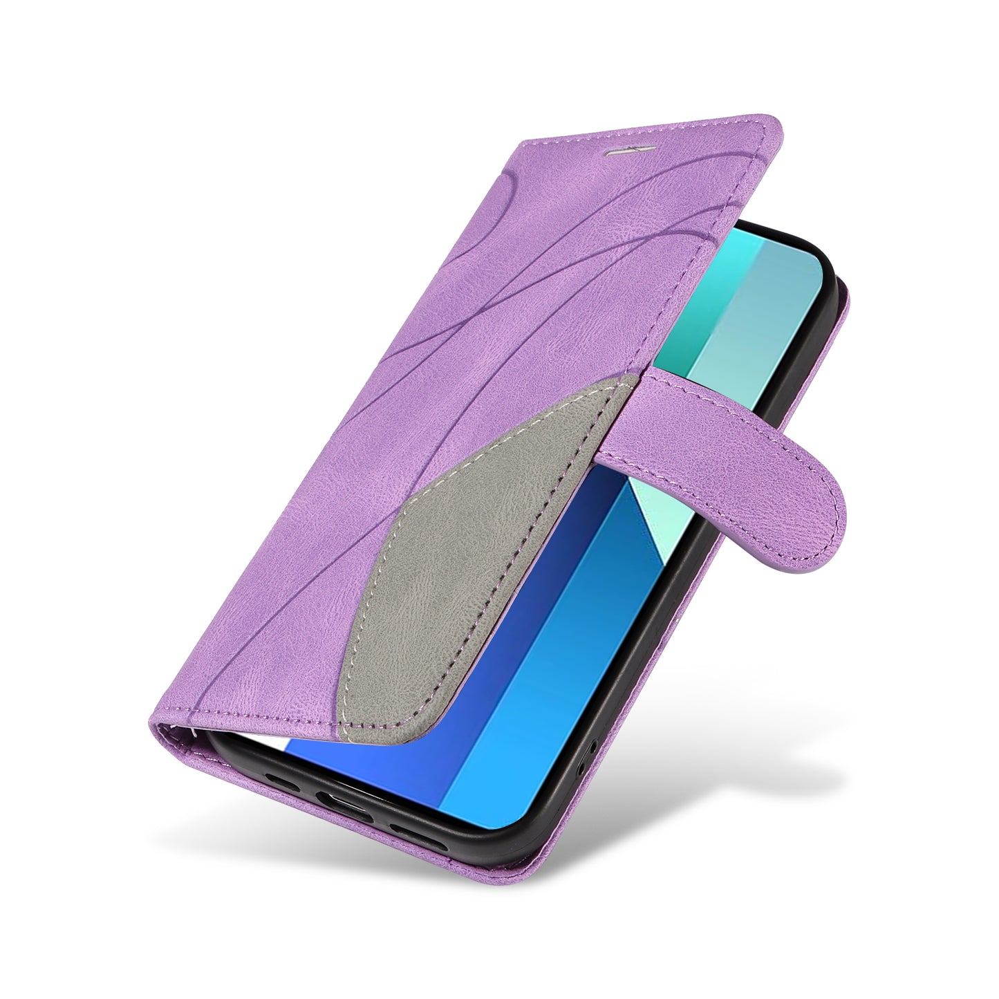 KT Leather Series-1 For Xiaomi Redmi Note 13 4G Case Dual Color Splicing Leather Cover - Light Purple