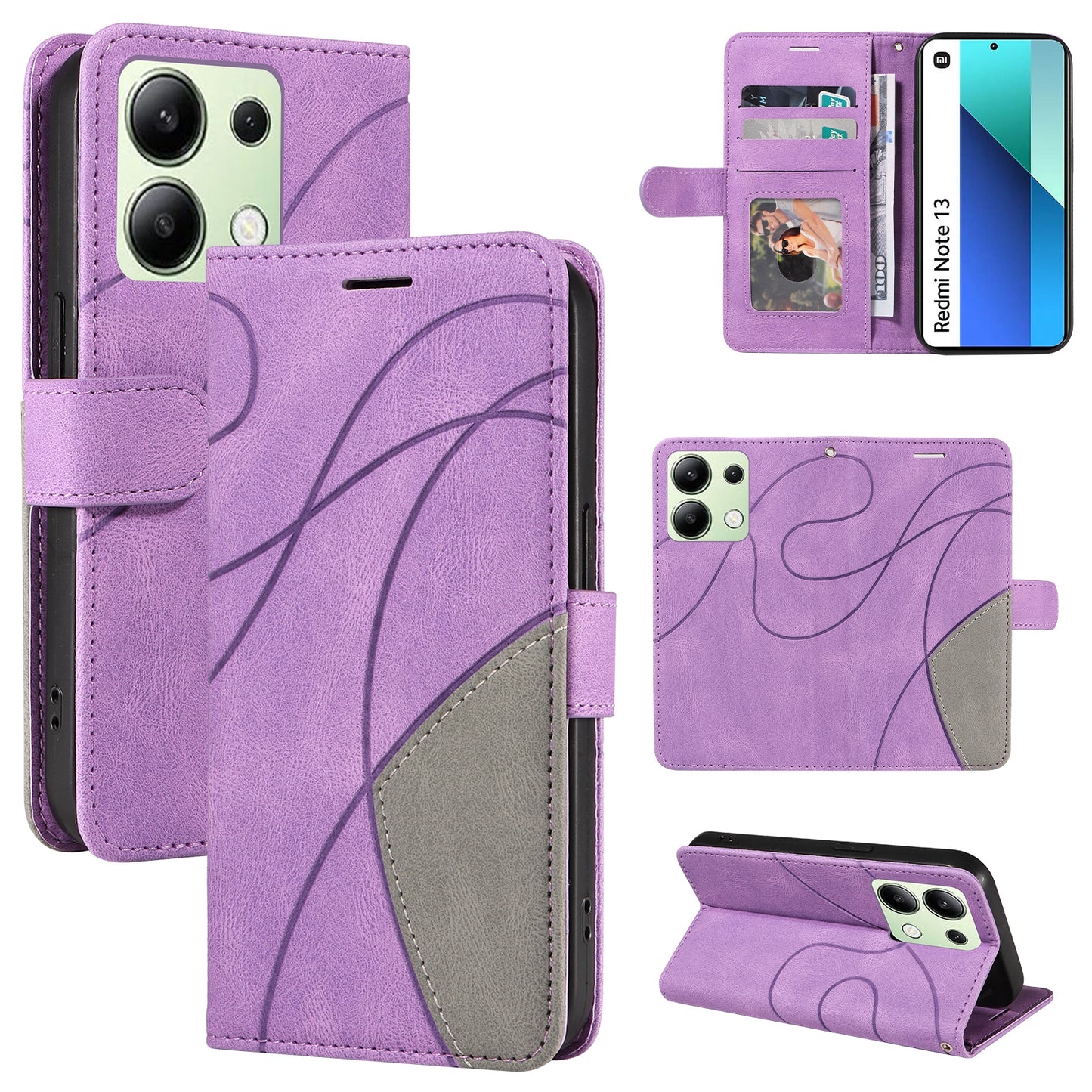 KT Leather Series-1 For Xiaomi Redmi Note 13 4G Case Dual Color Splicing Leather Cover - Light Purple
