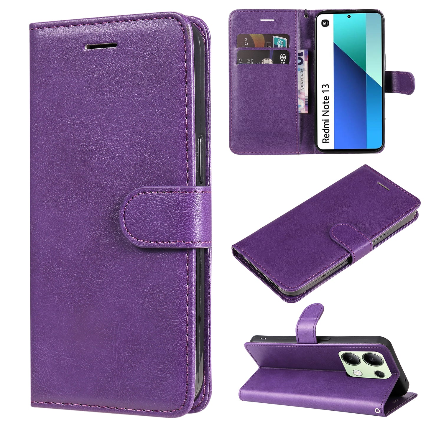 KT Leather Series-2 for Xiaomi Redmi Note 13 4G Leather Case Solid Color Phone Cover - Purple