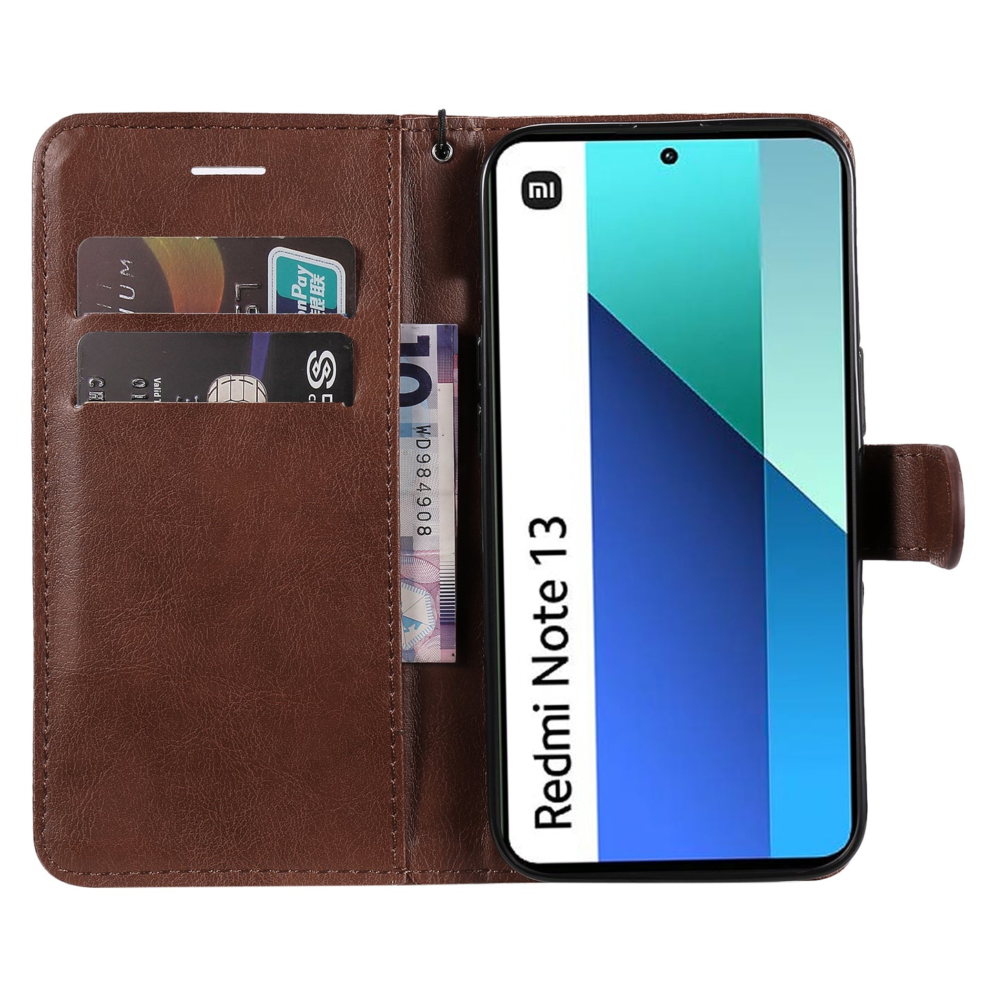 KT Leather Series-2 for Xiaomi Redmi Note 13 4G Leather Case Solid Color Phone Cover - Brown