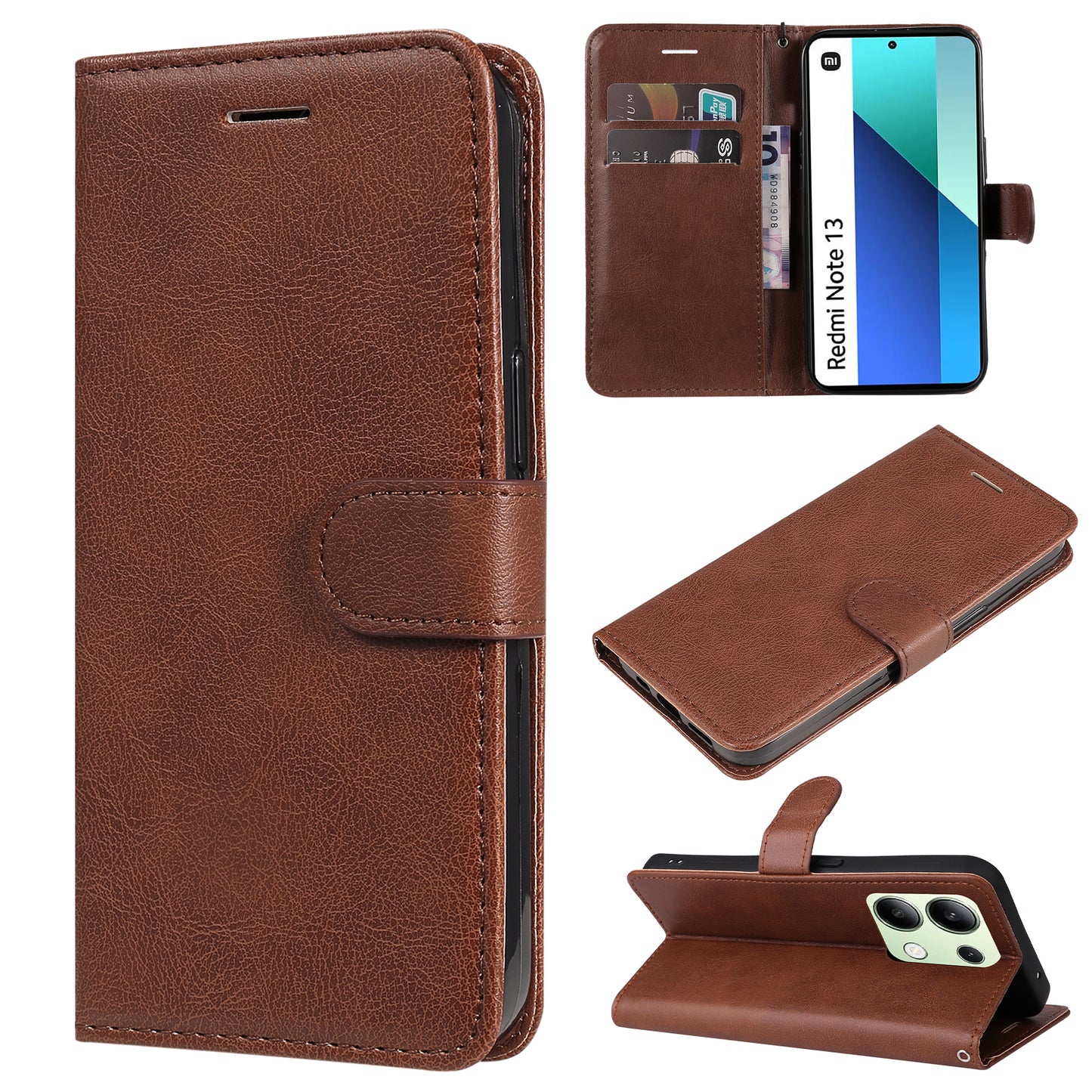 KT Leather Series-2 for Xiaomi Redmi Note 13 4G Leather Case Solid Color Phone Cover - Brown