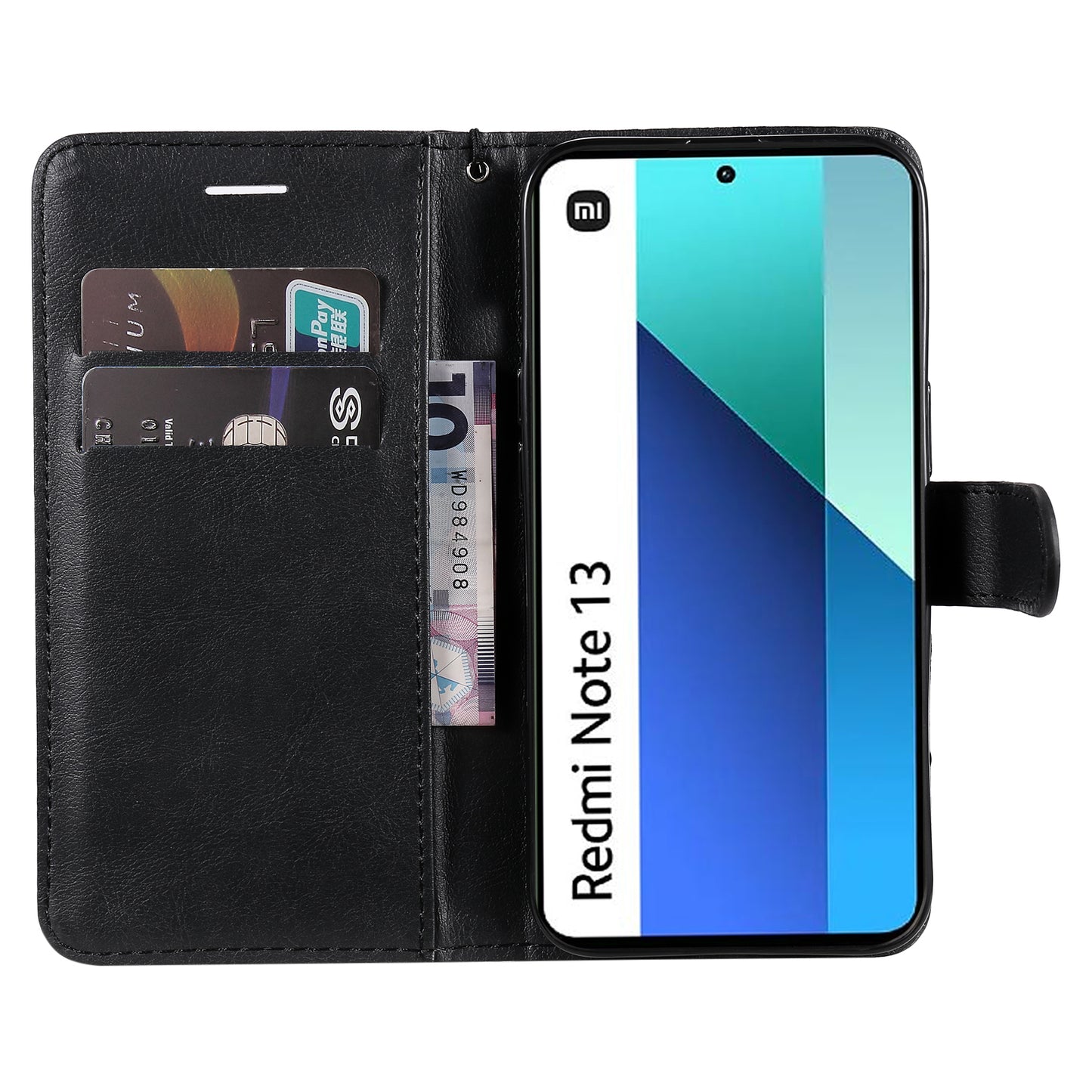 KT Leather Series-2 for Xiaomi Redmi Note 13 4G Leather Case Solid Color Phone Cover - Black