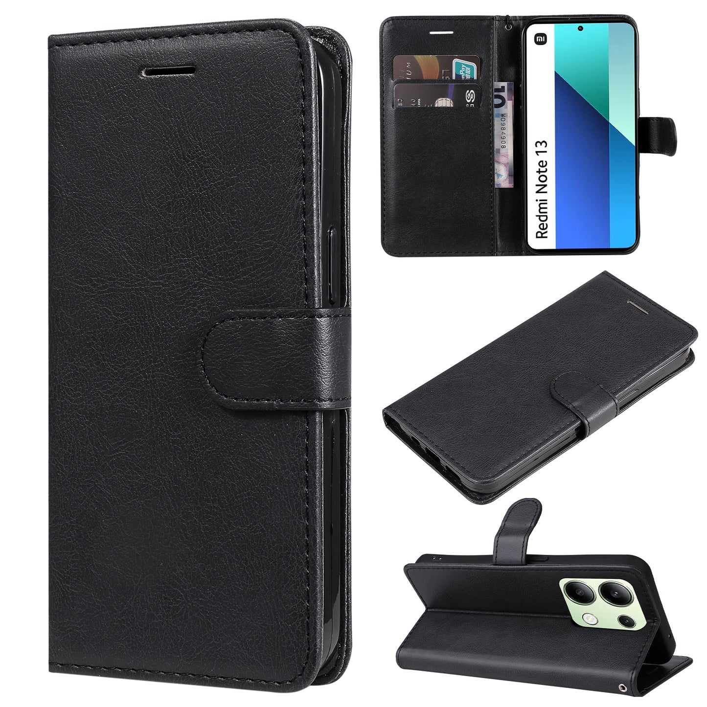 KT Leather Series-2 for Xiaomi Redmi Note 13 4G Leather Case Solid Color Phone Cover - Black