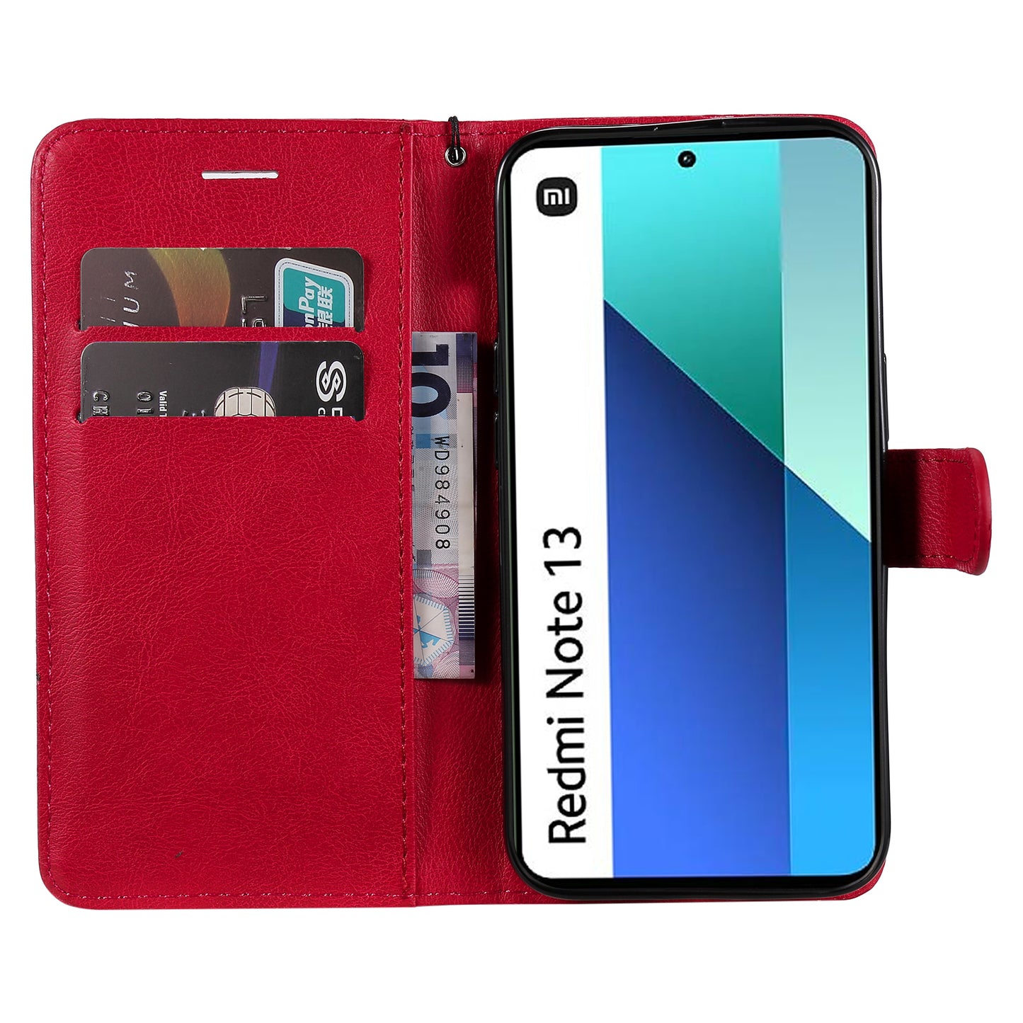 KT Leather Series-2 for Xiaomi Redmi Note 13 4G Leather Case Solid Color Phone Cover - Red