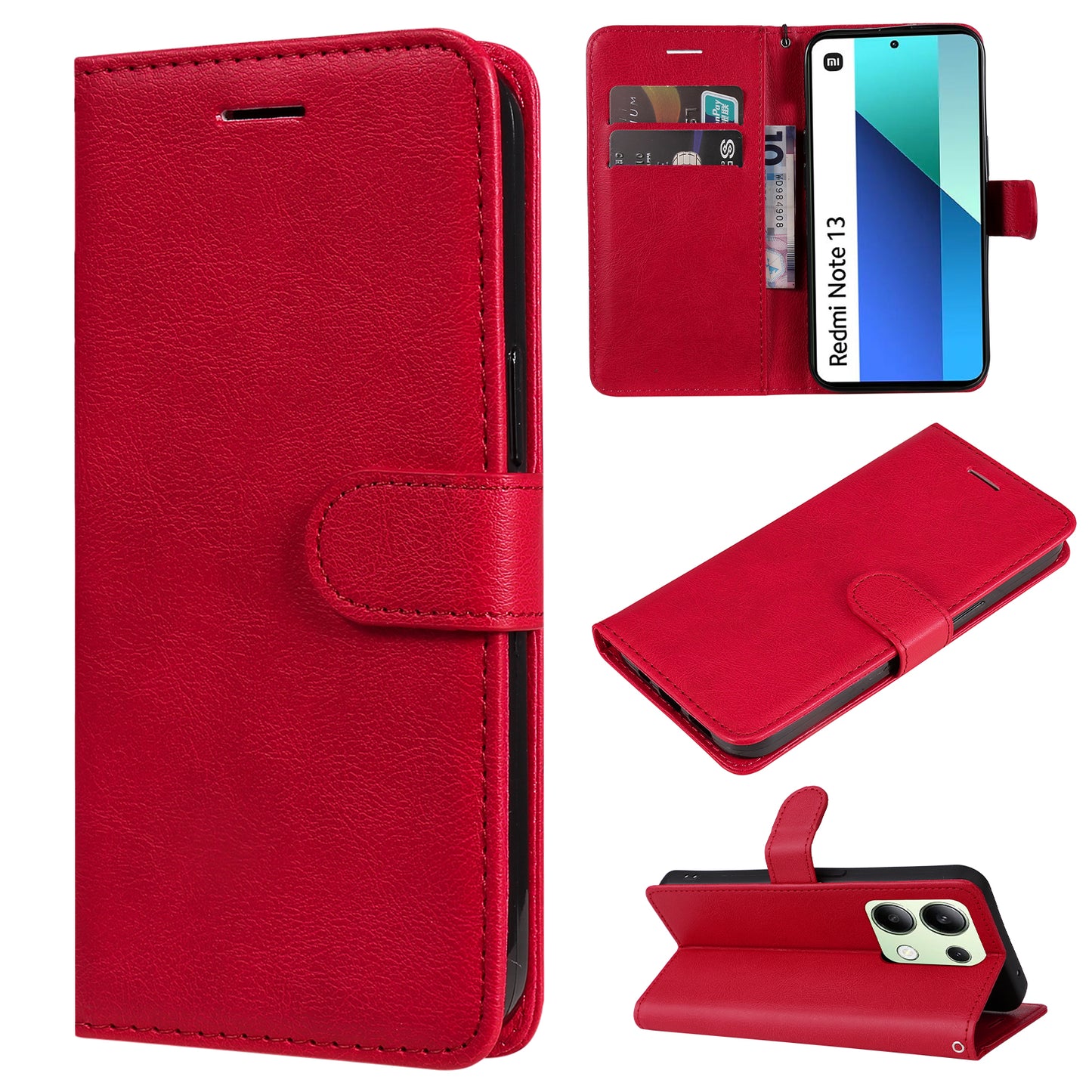 KT Leather Series-2 for Xiaomi Redmi Note 13 4G Leather Case Solid Color Phone Cover - Red