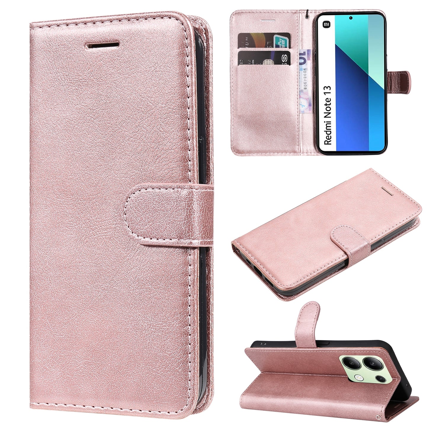 KT Leather Series-2 for Xiaomi Redmi Note 13 4G Leather Case Solid Color Phone Cover - Rose Gold