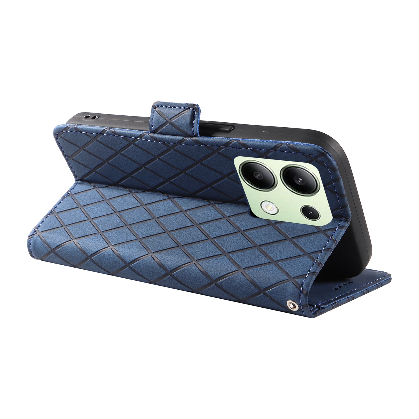 For Xiaomi Redmi Note 13 4G Leather Case Wallet Phone Cover Rhombus Pattern - Blue