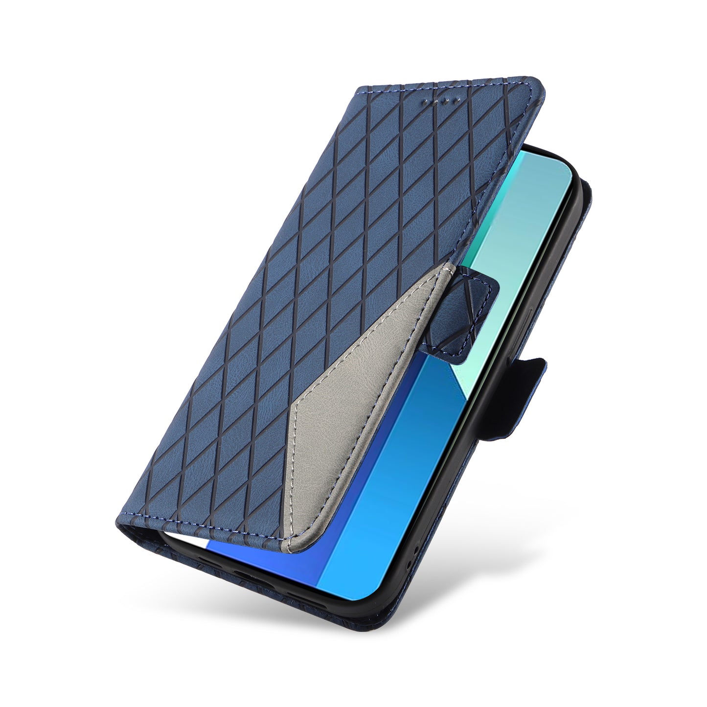 For Xiaomi Redmi Note 13 4G Leather Case Wallet Phone Cover Rhombus Pattern - Blue