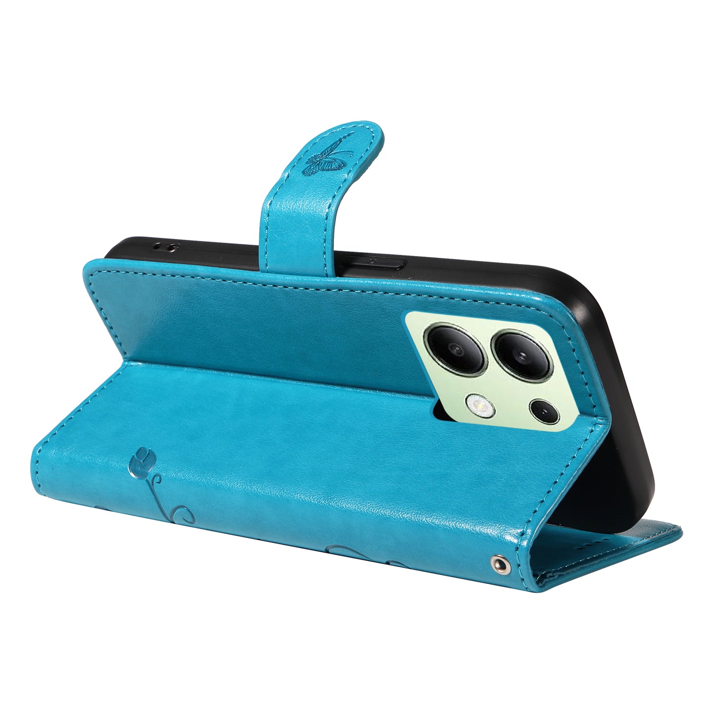 For Xiaomi Redmi Note 13 4G Leather Case Flower Butterfly Imprinted Wallet Phone Cover - Blue