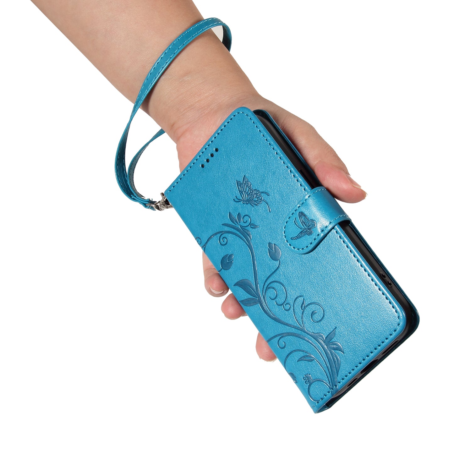 For Xiaomi Redmi Note 13 4G Leather Case Flower Butterfly Imprinted Wallet Phone Cover - Blue
