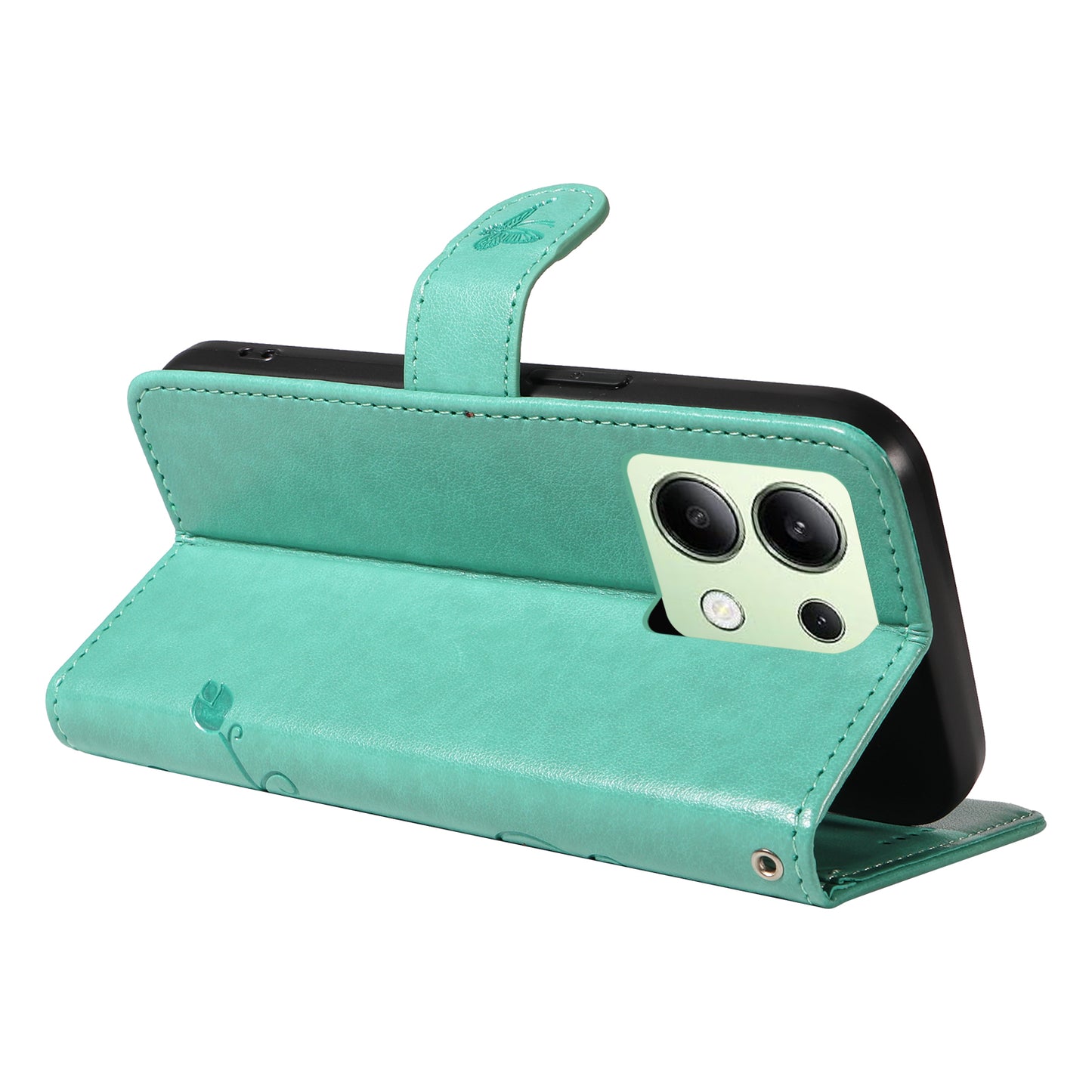 For Xiaomi Redmi Note 13 4G Leather Case Flower Butterfly Imprinted Wallet Phone Cover - Green