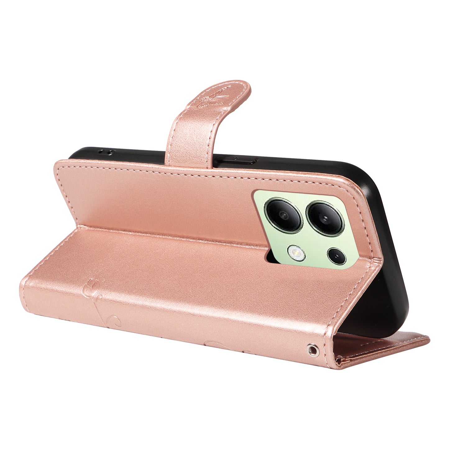 For Xiaomi Redmi Note 13 4G Leather Case Flower Butterfly Imprinted Wallet Phone Cover - Rose Gold