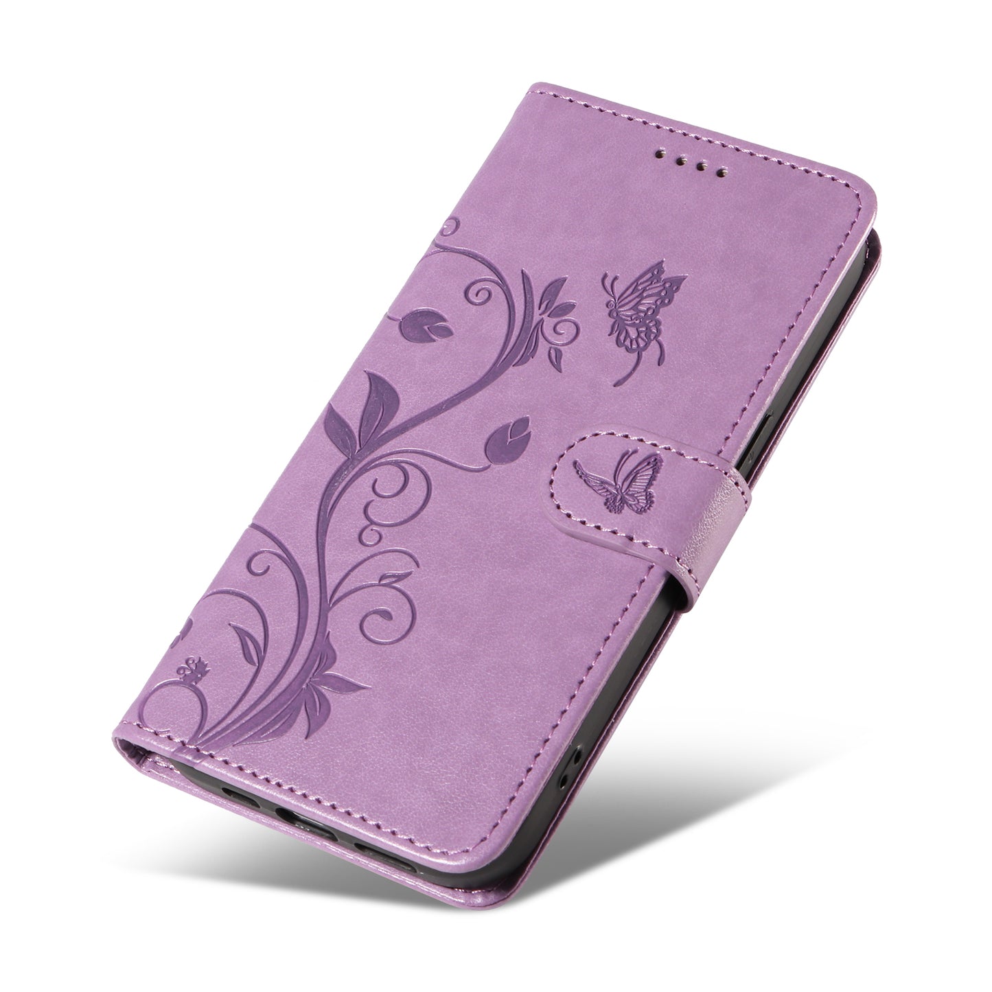 For Xiaomi Redmi Note 13 4G Leather Case Flower Butterfly Imprinted Wallet Phone Cover - Purple